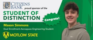 Motlow State Community College honors Mason Simmons as Student of Distinction
