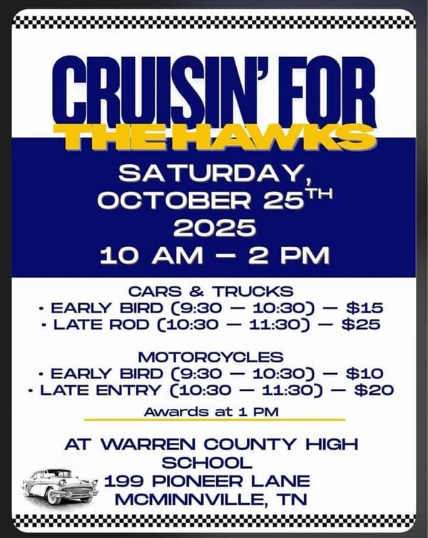 Cruisin’ for the Hawks set for Oct. 25