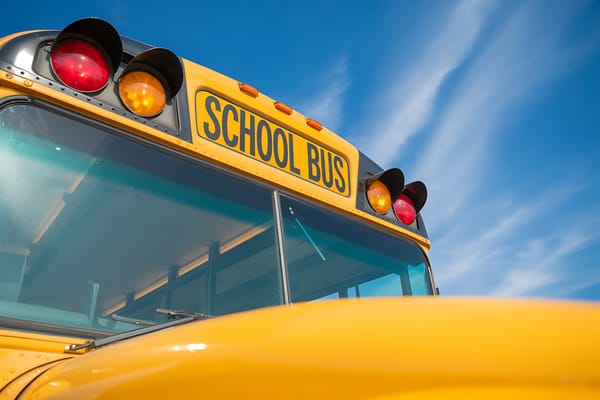 Pickup strikes school bus