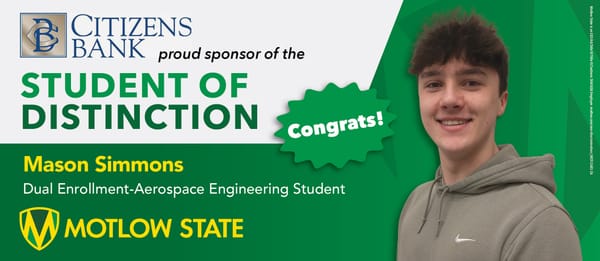 Motlow State Community College honors Mason Simmons as Student of Distinction
